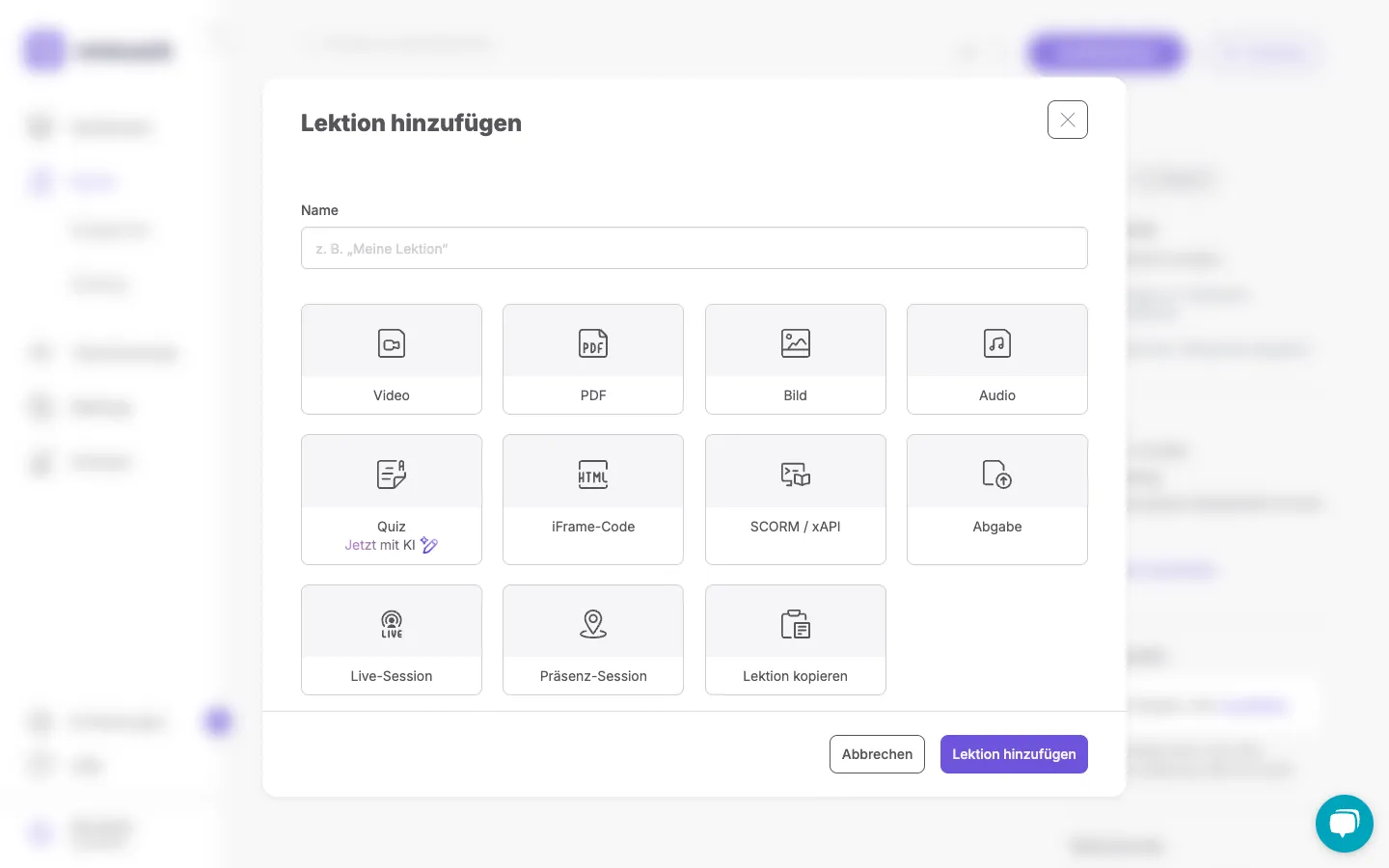 Manual lesson creation — authors choose content type