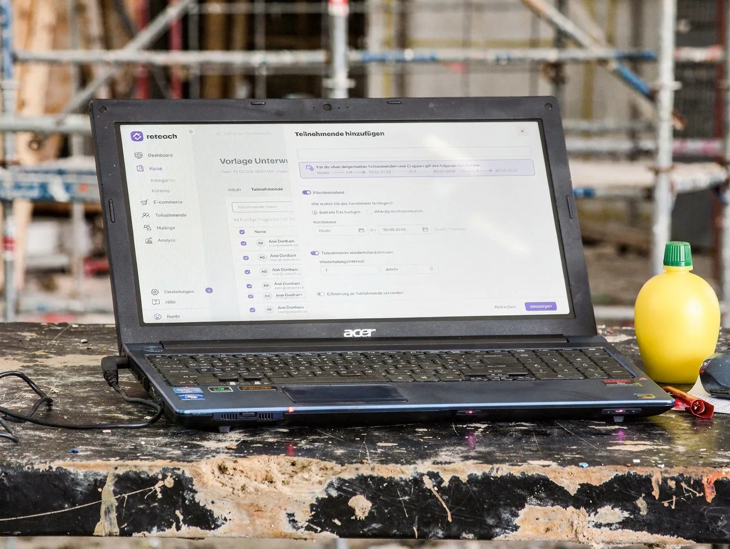 Compliance workflow module showing timeline visualisation and certificate status badges